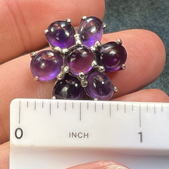 10k White Gold 8 TCW Cabochon Amethyst Flower Rin… - image 3