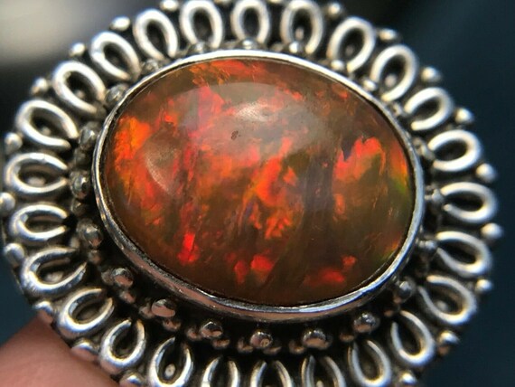 Mexican "On Fire" Opal Ring in 925 Sunburst Mount… - image 8