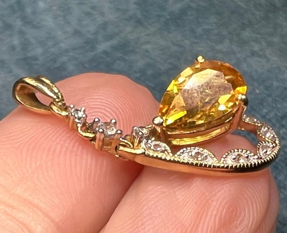 10k Honey Gold Topaz Teardrop Pendant in Diamond … - image 7