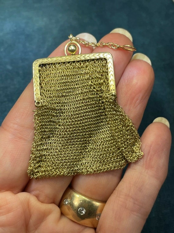 14k Yellow Gold Antique Mesh Coin Purse Pendant. … - image 9