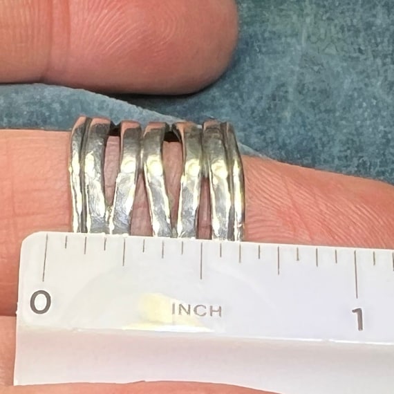 Wide Hammered Silver Stacked Multi-Band Cigar Ring - image 3