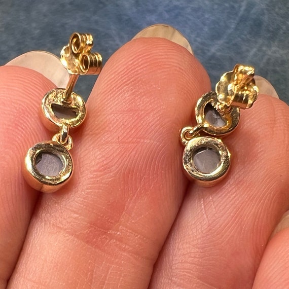 10k Gold Cats Eye Chrysoberyl Dangle Earrings. Ti… - image 2