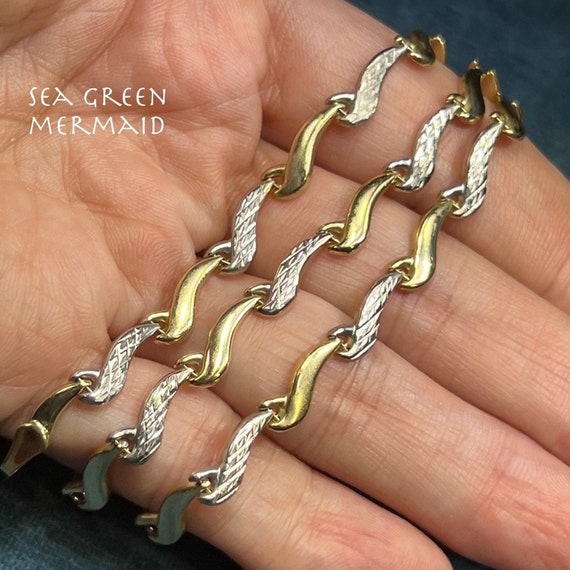 10k Yellow + White Gold 5mm Wave Link Chain Neckl… - image 1