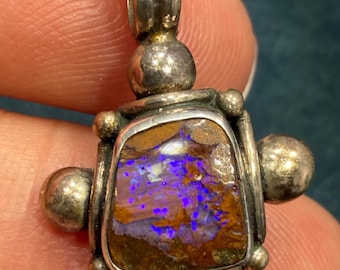 Australian Purple Boulder Opal Pendant in 925 w Bali Beads *Video*