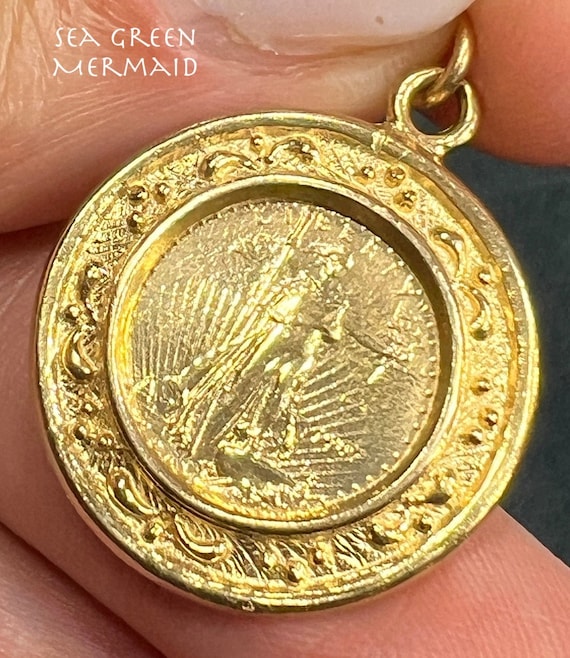 10k Gold "Walking Liberty" Coin Pendant. Small Rep