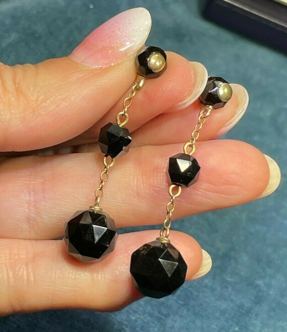 10k Yellow Gold Faceted Onyx Dangly Art Deco Earr… - image 10