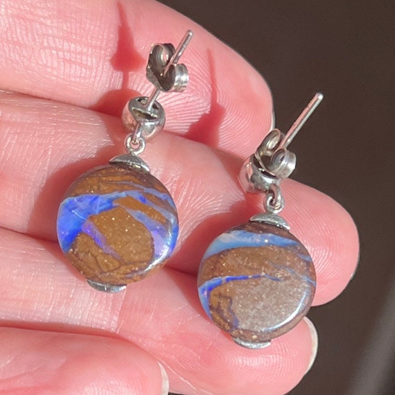 14k + 925 Australian Koriot Boulder Opal Earrings… - image 5