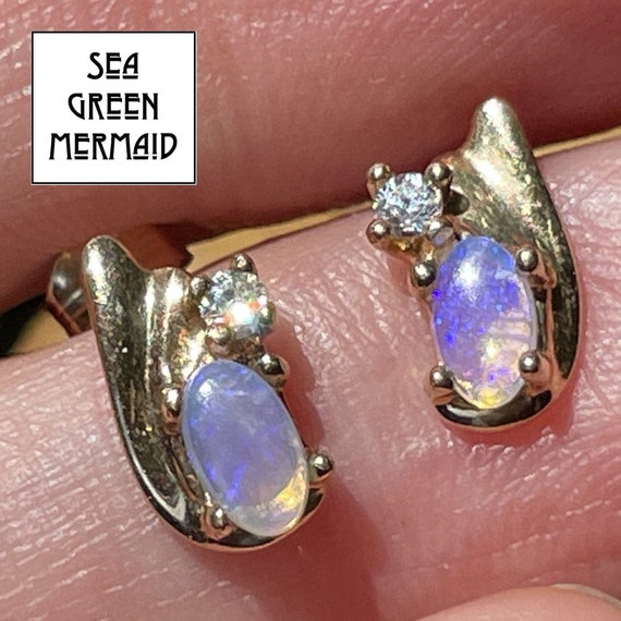 10k Yellow Gold Australian Lavender Jelly Opal & … - image 1