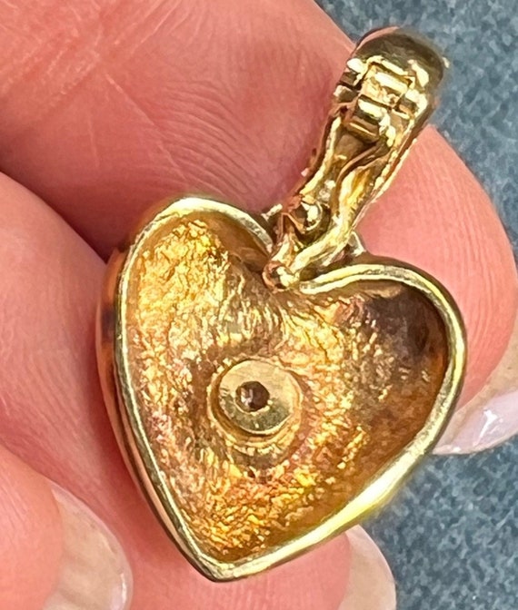 14k Yellow Gold Domed HEART Pendant w Bezel Diamo… - image 3