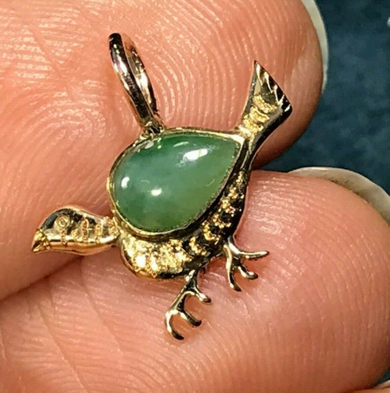 14k Yellow Gold Green Pear Cut Jade TEENY TINY BI… - image 10