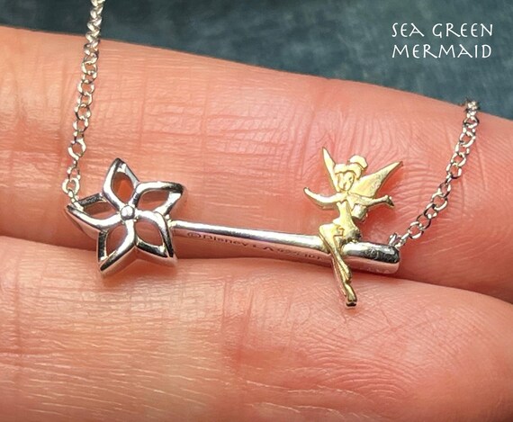 10k Gold 925 Disney TINKERBELL Wand Pendant Necklace!