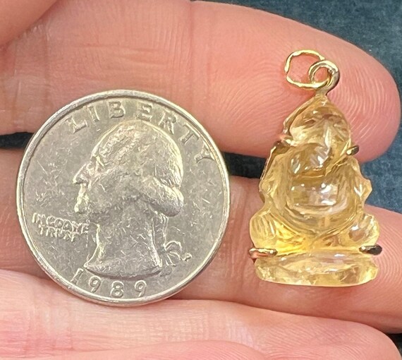 14k Gold Carved Lemon Citrine Ganesha Pendant. El… - image 8