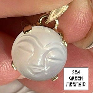 14k Yellow Gold Carved Moonstone Face Pendant. Man in the MOON