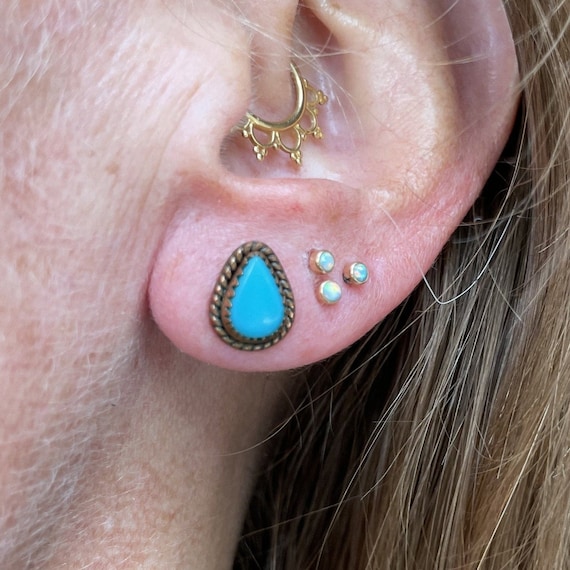 10k Yellow Gold & Copper Turquoise Teardrop Earri… - image 2