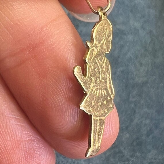 14k Gold Little Girl in Polka Dot Dress Pendant. Gem