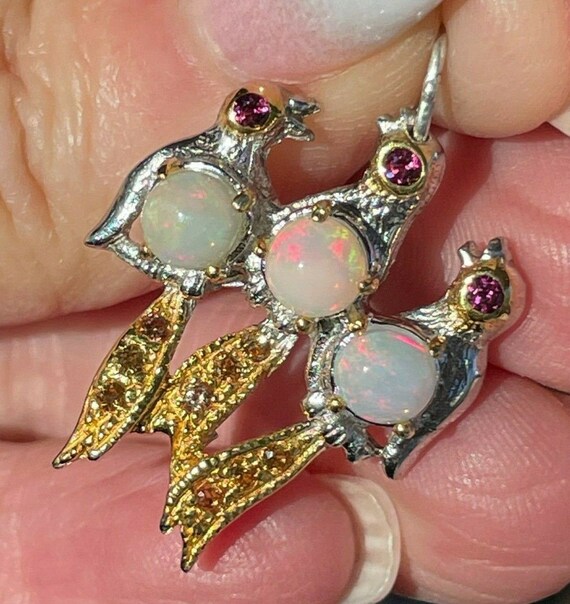 Australian Jelly Opal Trio of SONGBIRDS Pendant i… - image 9