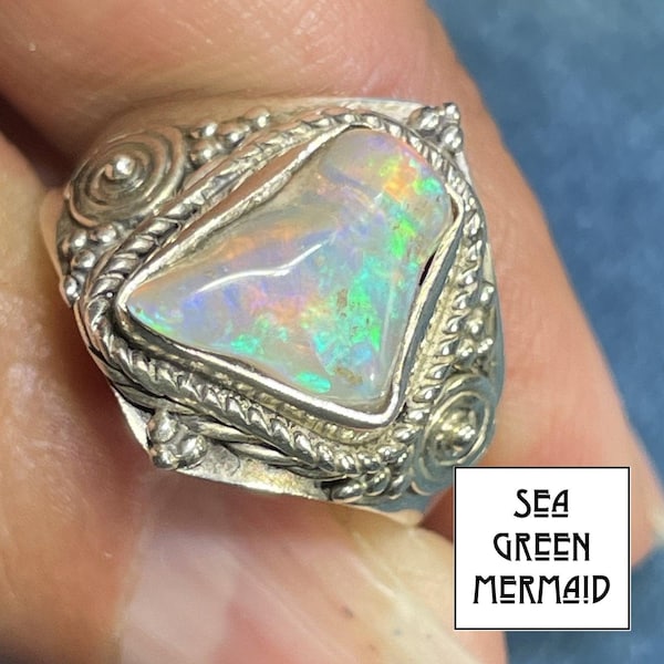 Ethiopian Welo Jelly Opal Ring w Silver Bali Design. MAGIC