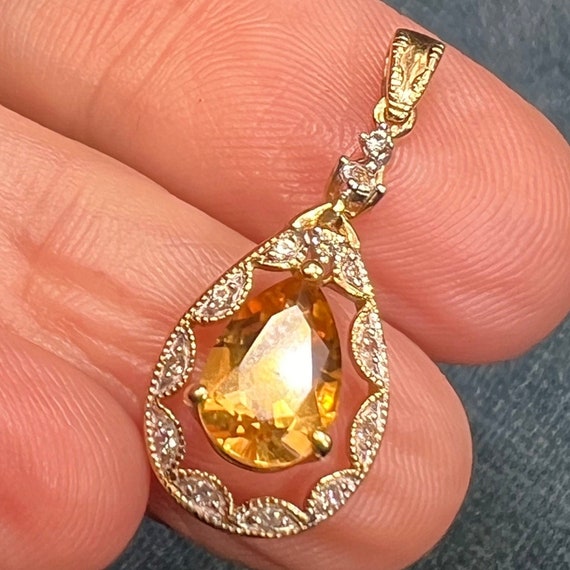 10k Honey Gold Topaz Teardrop Pendant in Diamond … - image 10