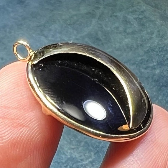 14k Yellow Gold Onyx Crescent Moon Circle Pendant… - image 4