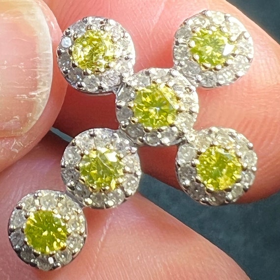 14k White Gold Canary Yellow + Clear Diamond Cros… - image 8