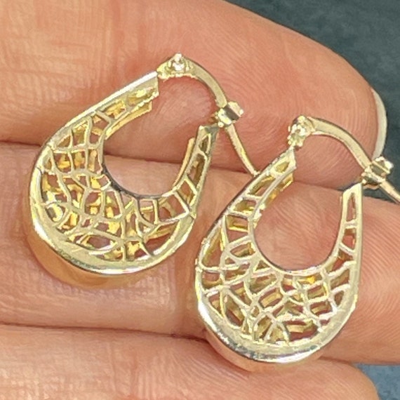 14k Yellow Gold Spiderweb Cut-Out Thick Hoop Earr… - image 10