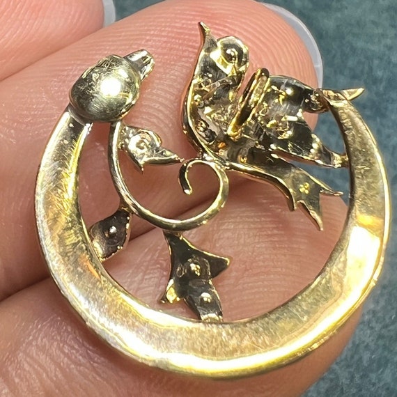 10k White Gold Pearl Crescent Moon + Sparrow Bird… - image 2