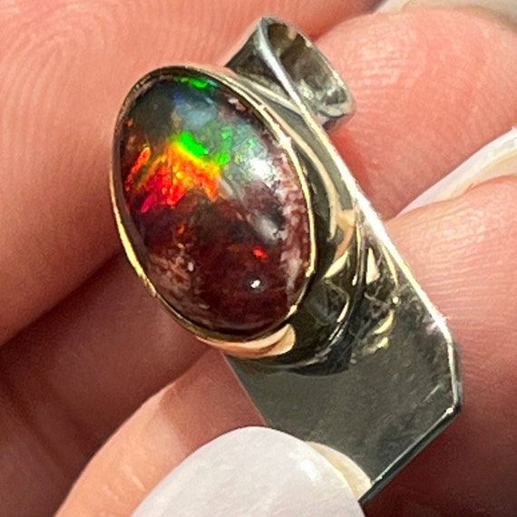 Mexican Boulder Opal Slide Pendant. 925 + 14k Gol… - image 7