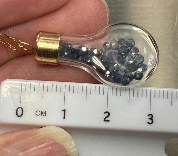 14k Gold Bottle w 35 Tiny Blue Sapphires Pendant … - image 10