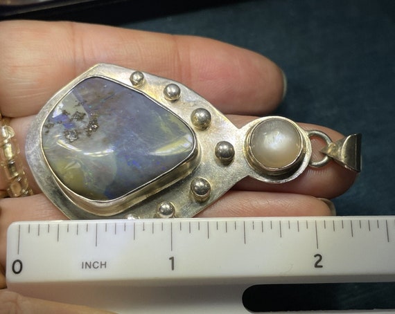 Australian Boulder Black Opal & Moonstone Pendant… - image 4