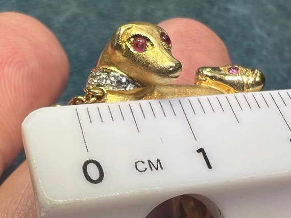 18k Gold 2 Dogs Pendant w Diamonds Emeralds Rubie… - image 10