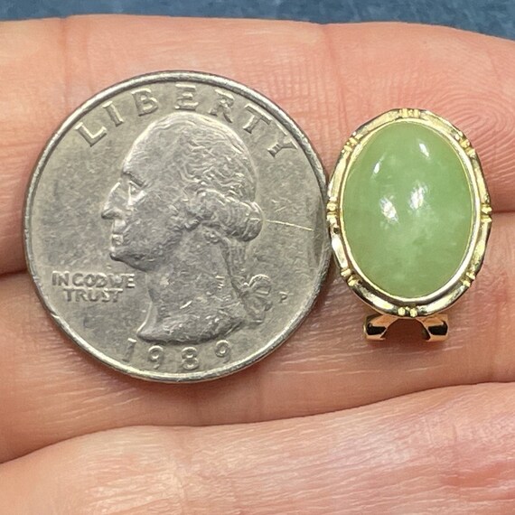 10k Yellow Gold Pale Green Jade OMEGABACK Earrings - image 9