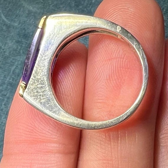 18k Yellow Gold and Silver Amethyst Half Moon Ring - Designer! View 3