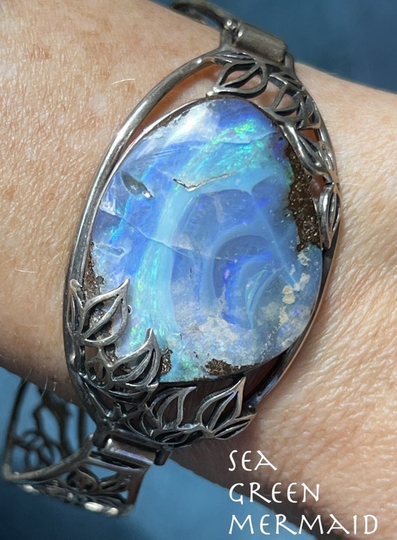 Australian Ocean Blue Boulder Opal 925 Bracelet. 2