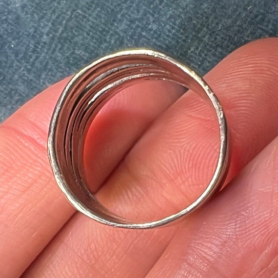 Wide Hammered Silver Stacked Multi-Band Cigar Ring - image 4