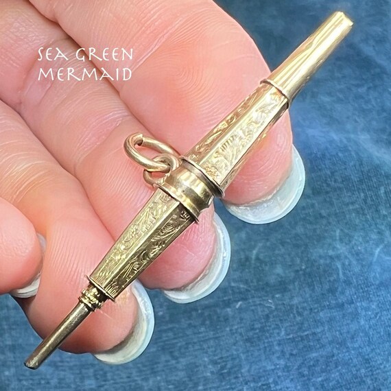 10k Yellow Gold 2" Engraved Watch Key Fob Pendant… - image 1