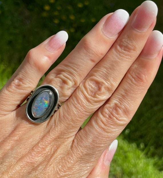 Australian Black Opal Triplet Ring in Sterling Si… - image 2