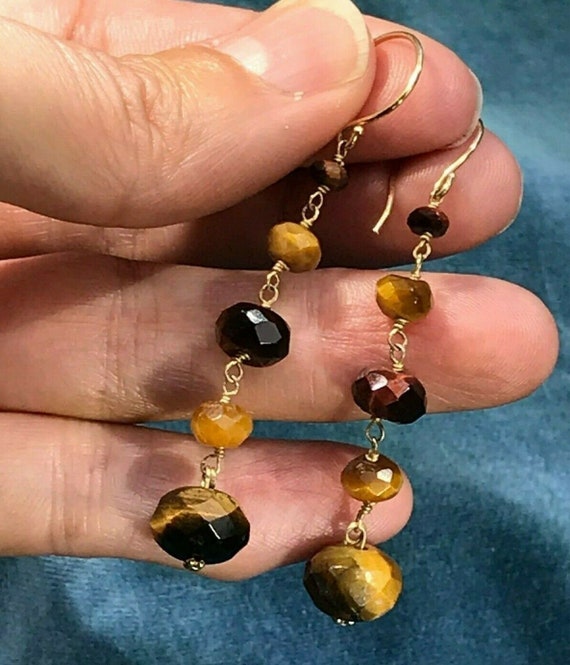 SG MERMAID 14k Yellow Gold Tiger Eye Dangle Earrin