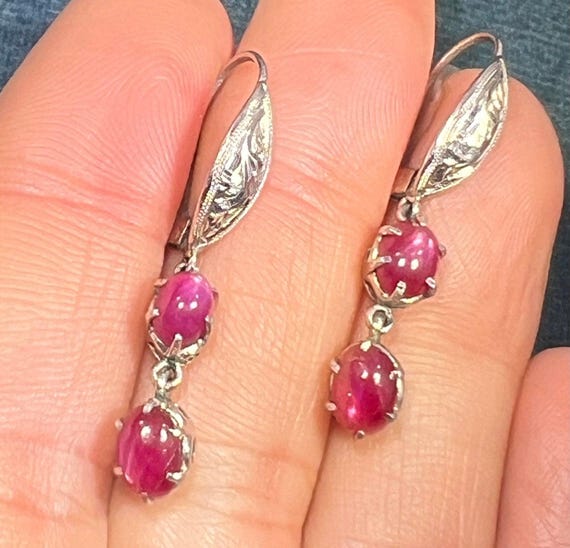 10k WG Gold Lab-Created Star Ruby Leverback Earri… - image 5