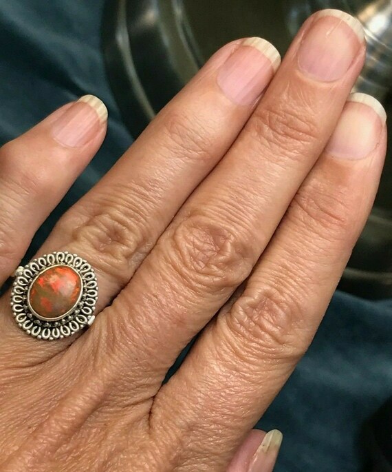 Mexican "On Fire" Opal Ring in 925 Sunburst Mount… - image 2