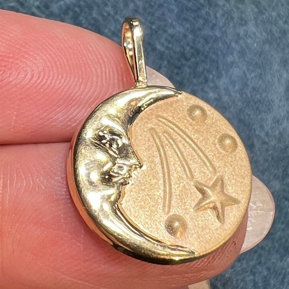 14k Gold Crescent Man-in-the-Moon Shooting Star D… - image 5