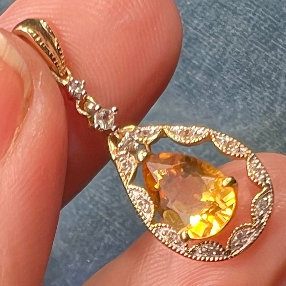 10k Honey Gold Topaz Teardrop Pendant in Diamond … - image 8