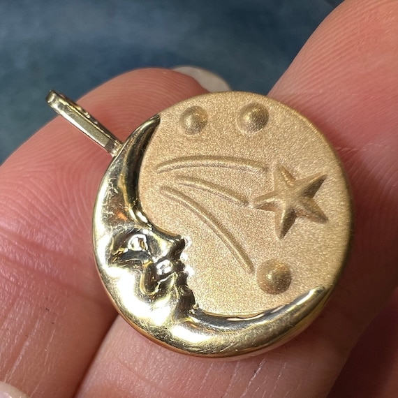 14k Gold Crescent Man-in-the-Moon Shooting Star D… - image 8