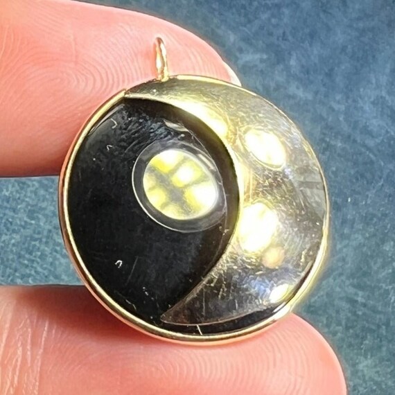 14k Yellow Gold Onyx Crescent Moon Circle Pendant… - image 7