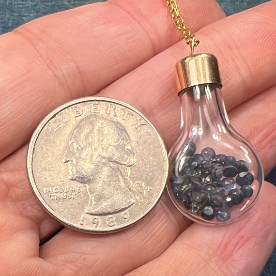 14k Gold Bottle w 35 Tiny Blue Sapphires Pendant … - image 8