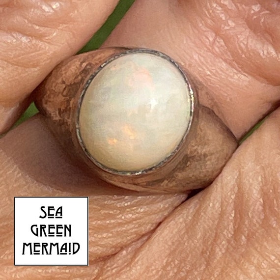 Mexican Fire Opal 4 Ct Dragons Egg Signet Ring in… - image 1