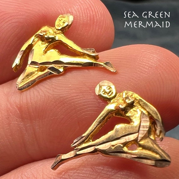 10k Yellow Gold Yoga Dancer Nudes Earrings. Sculp… - image 1