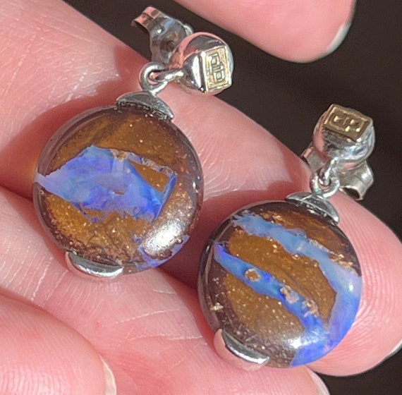14k + 925 Australian Koriot Boulder Opal Earrings… - image 9