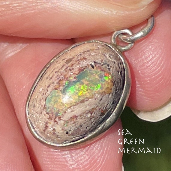 Mexican Jelly Boulder Cantera Opal Pendant in 925… - image 1