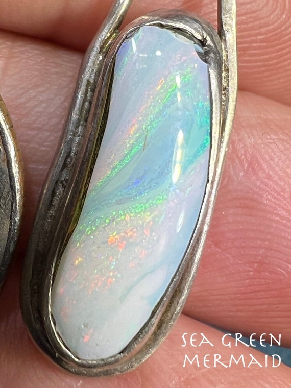 Australian Opal Pendant in Silver. Rainbow Stripe 