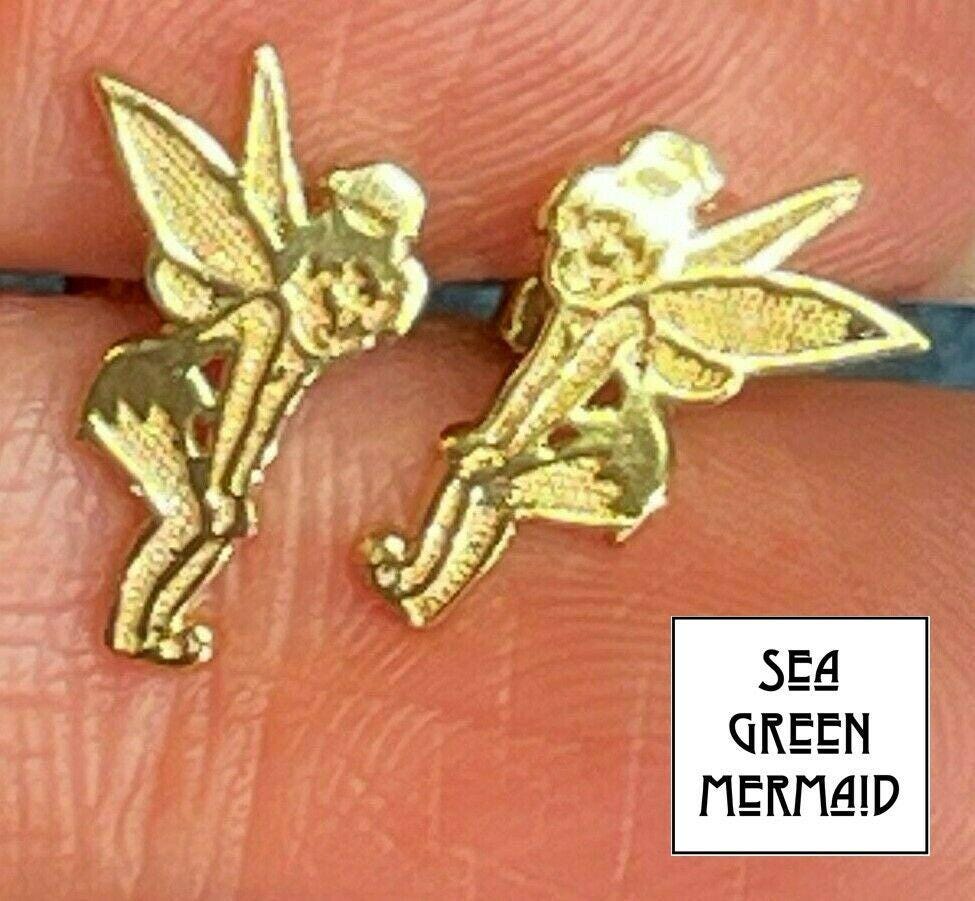 10k Yellow Gold Official DISNEY TINKERBELL Earrings. TINY!_b26_1_21